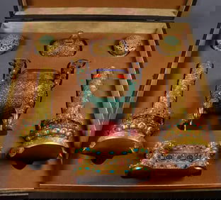 Group of Three Gilt Bronze Carved Cloud and Dragon Pattern Incense Burner & Gilt Bronze Inlaid Gem