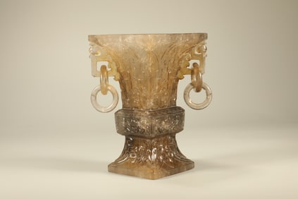 Tea Crystal Carved Dragon Pattern Double Ears Flower Pot