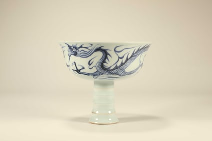 Blue and White Dragon Pattern Porcelain High Foot Cup