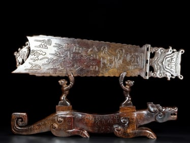 Jade Carved Beast Face and Poetry Pattern Character Shape Knife Ornament