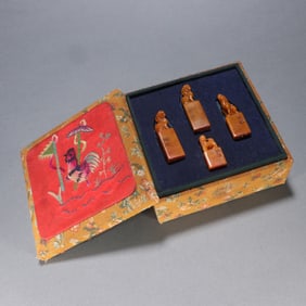 Group of Four Shoushan Tianhuang Carved Beast Shape Stone Seal