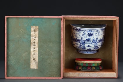 Blue and White Character Story Pattern Porcelain Pot