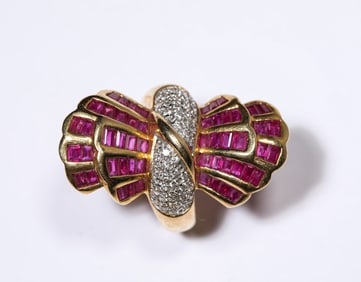 A Ruby and Diamond K-Gold Ring