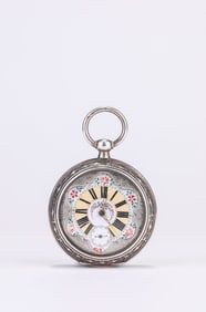A French Chateau-Engraved Antique Silver Key-Wind Pocket Watch