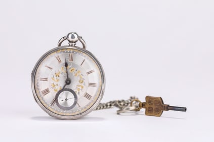 A Silver Cased Vertical K-Gold Engraved Fusee Pocket Watch