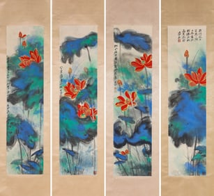 Zhang Daqian (1899-1983), attributed to, Lotus (Four-Panel Screen)