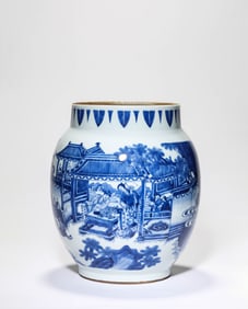 A Blue and White 'Narrative Scene' Lotus-Seed Jar