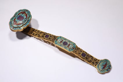 A Cloisonné Enamel 'Longevity' Ruyi Sceptre