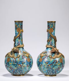 A Pair of Cloisonné Enamel 'Dragon' Vases