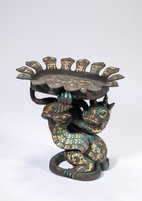 A Gold-and-Silver Inlaid Bronze 'Dragon-and-Snake' Dish