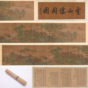 Zhao Boju (1120-1182), attributed to, Cloudy Mountains and Immortal Pavilion Handscroll