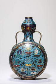 A Cloisonné Enamel 'Interlocking Lotus and Eight Treasures' Double-Gourd Vase with Ruyi Handles