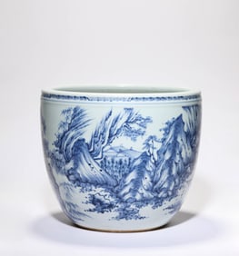 A Blue and White 'Landscape-and-Figure' Scroll Jar
