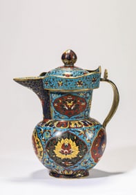 A Cloisonné Enamel 'Lotus' Monk's Cap Ewer with Panels