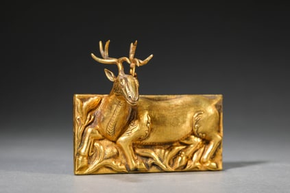 A Gilt-Silver 'Deer' Plaque