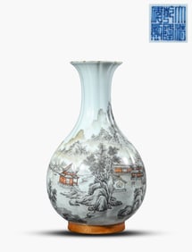 A Black 'Landscape-and-Figure' Vase