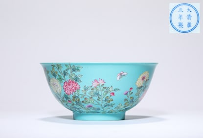 A Turquoise-Ground 'Floral Prosperity' Bowl