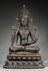 A Ladakh-Style Gold-Silver-and-Copper-Inlaid Alloy Copper Figure of Vairocana