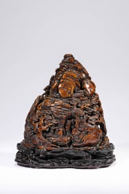 A Bamboo Root 'Scholar Under Pine' Mountain Carving