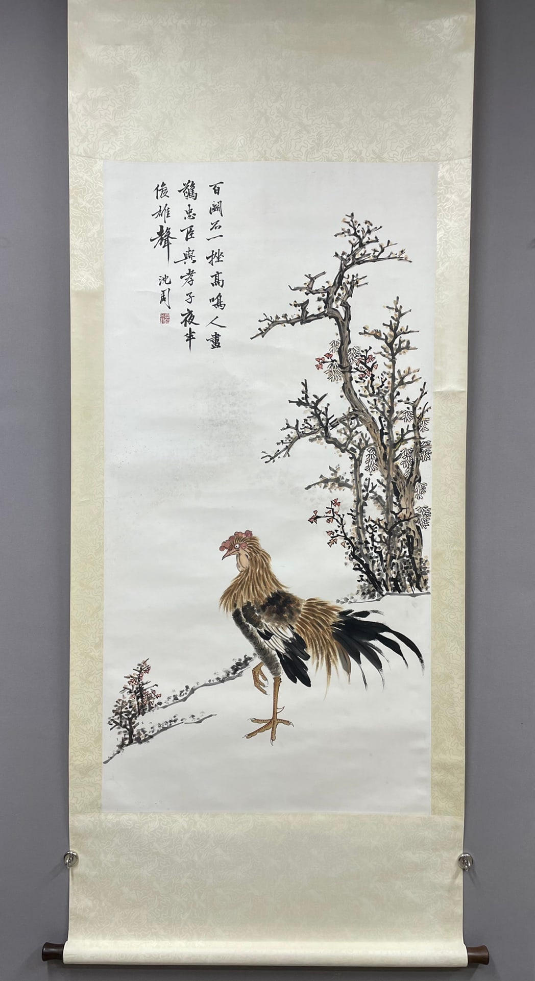 Chinese Drawing Flower and Chicken Painting,Shen Zhou Mark
