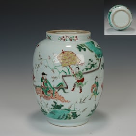 Wucai Character Story Pattern Porcelain Pot