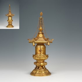 Gilt Bronze Carved Flower Pattern Pagoba