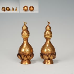 Pair of Gilt Silver Carved Buddha Pattern Vase