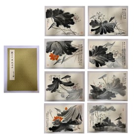 Chinese Drawing Lotus Flower Painting Album,Zhang Daqian Mark