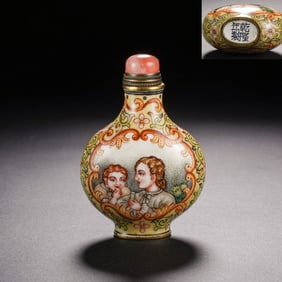 Bronze Enamel Blue Base Character Story Pattern Snuff Bottle