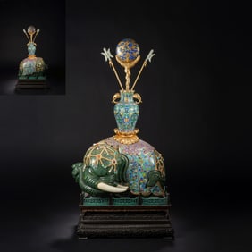 Jasper Jade Inlaid Bronze Cloisonne Carved Elephant Shape Figure