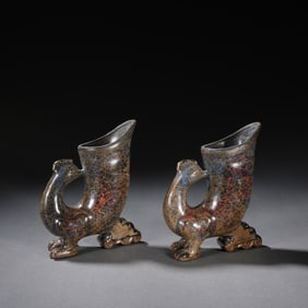 Pair of Jun Ware Phoenix Shape Porcelain Zun