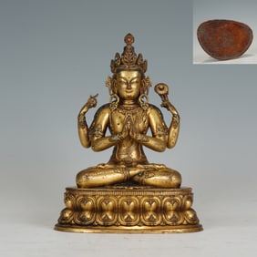 Gilt Bronze Four Armed GuanYin Figure