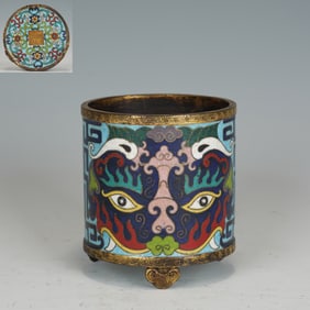 Bronze Cloisonne Carved Beast Pattern Incense Burner