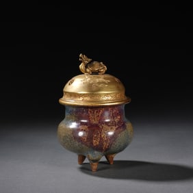 Lujun Ware Inlaid Gilt Bronze Carved Beast Pattern Porcelain Incense Burner