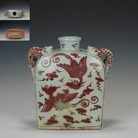 Red Inglazed Phoenix Pattern Porcelain Vase