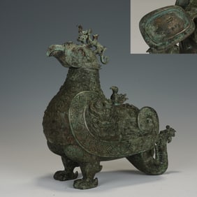 Chinese Bronze Carved Beast Face Pattern Phoenix Shape Zun