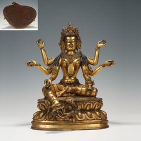 Gilt Bronze Six Armed GuanYin Figure