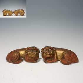 Pair of Gilt Bronze Carved Lion Shape Ornament