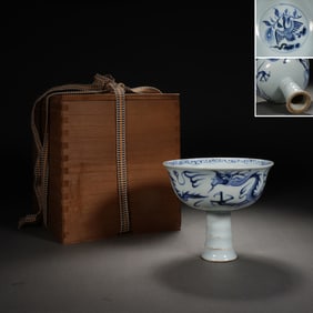 Blue and White Dragon Pattern Porcelain High Foot Cup