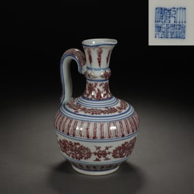 Blue and White Red Inglazed Flower Pattern Porcelain Pot