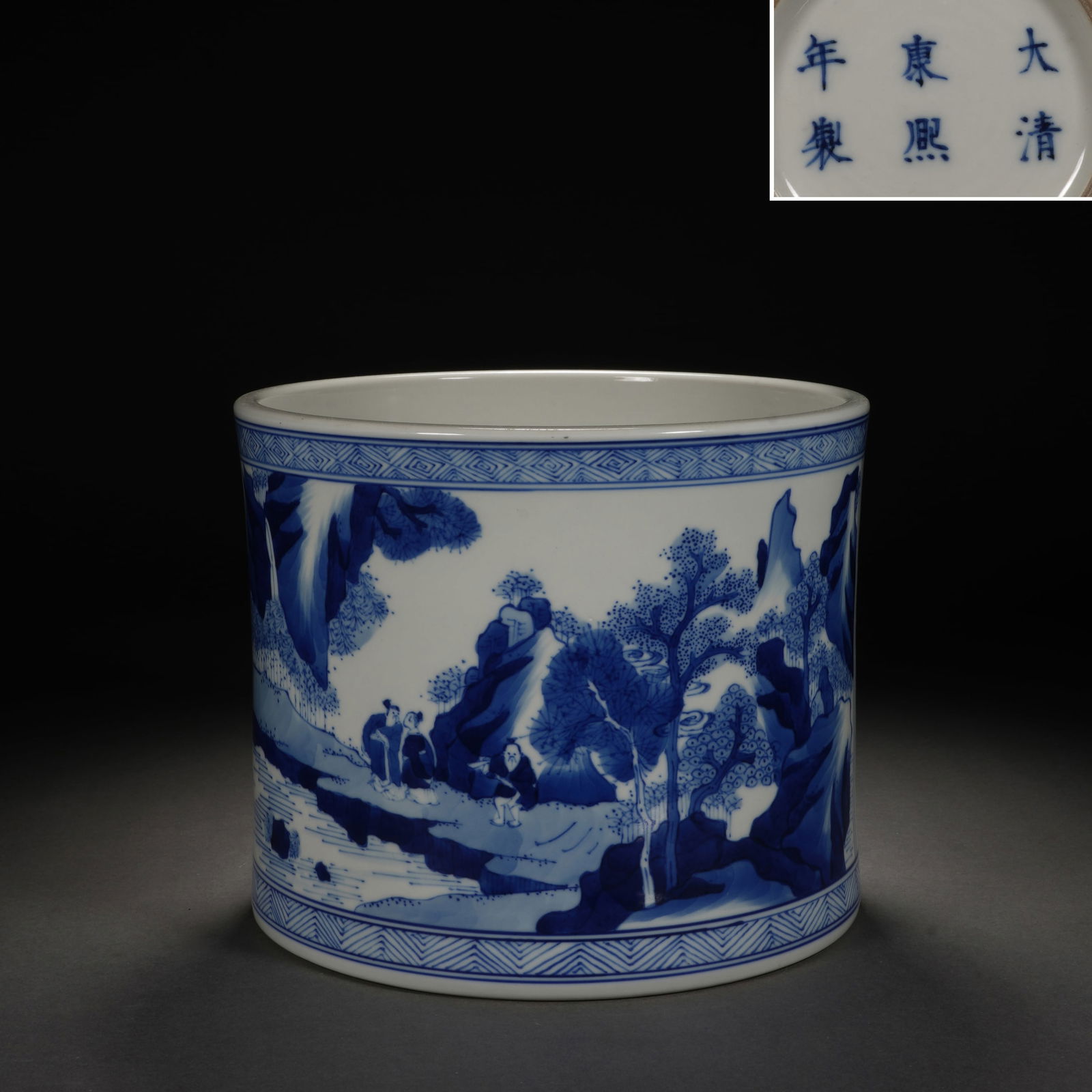 Blue and White Landscape and Character Story Pattern Porcelain Brush Pot (1 of 10)