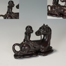 Red Sandalwood Carved Horse and Monkey Shape Figure