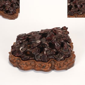Red Sandalwood Carved Pine Tree Pattern Incense Burner