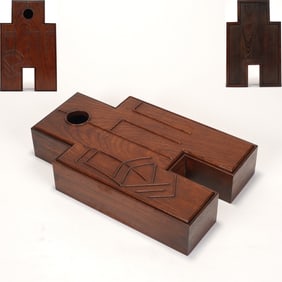 Huanghuali Wood Carved Chinese Coin Shape Lid Box