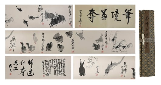 Chinese Drawing Frog Hand Scroll,Lou Shibai Mark
