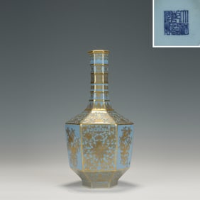 Light Grey Glazed Gold Drawing Flower Pattern Porcelain Vase