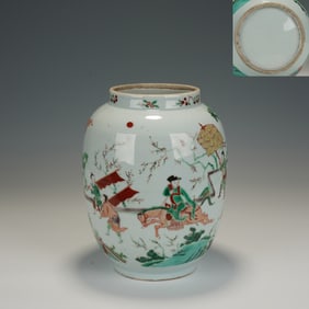 Wucai Character Story Pattern Porcelain Pot