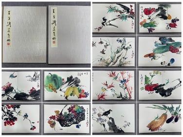 Chinese Drawing Flower and Bird Painting Album,Wang Xuetao Mark