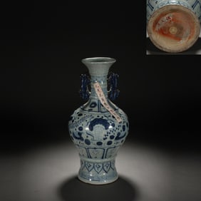 Blue and White Mandarin Duck Pattern Porcelain Double Ears Vase