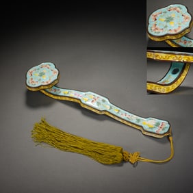 Bronze Enamel Blue Base Bat and Gourd Pattern RuYi Ornament